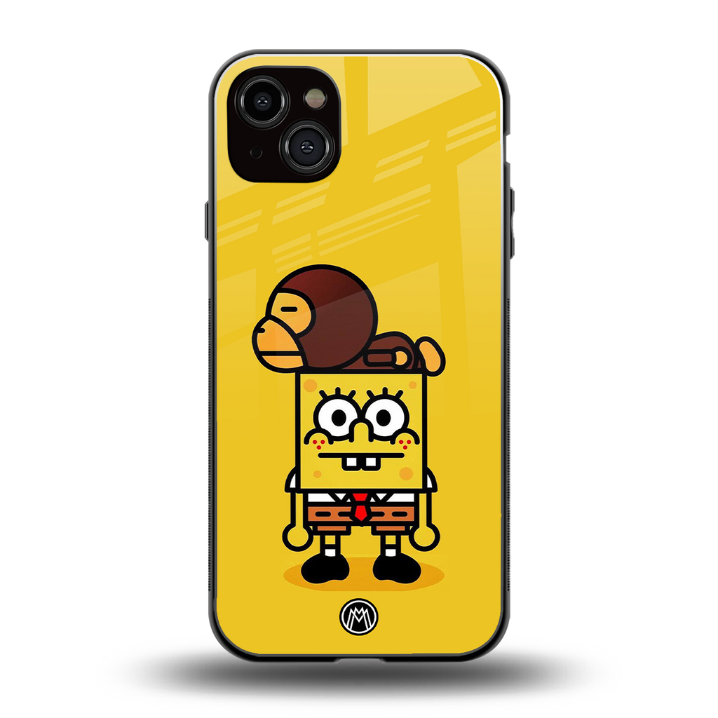 spongebob back phone cover | glass case for iphone 15 plus
