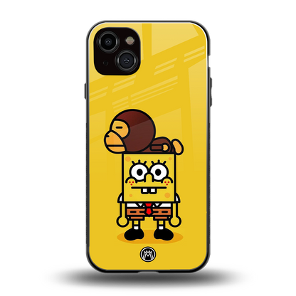 spongebob back phone cover | glass case for iphone 14 plus