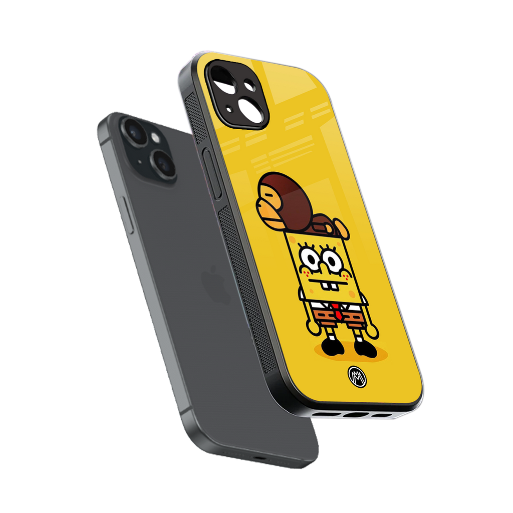 spongebob back phone cover | glass case for iphone 15 plus