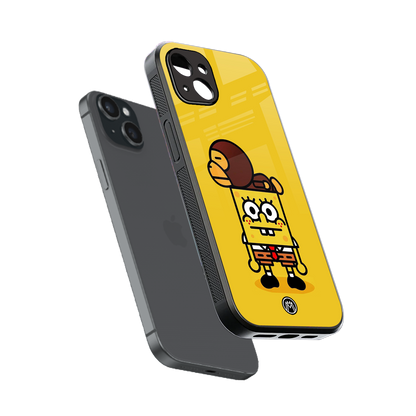 spongebob back phone cover | glass case for iphone 14 plus