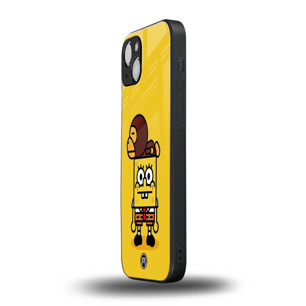 spongebob back phone cover | glass case for iphone 15 plus