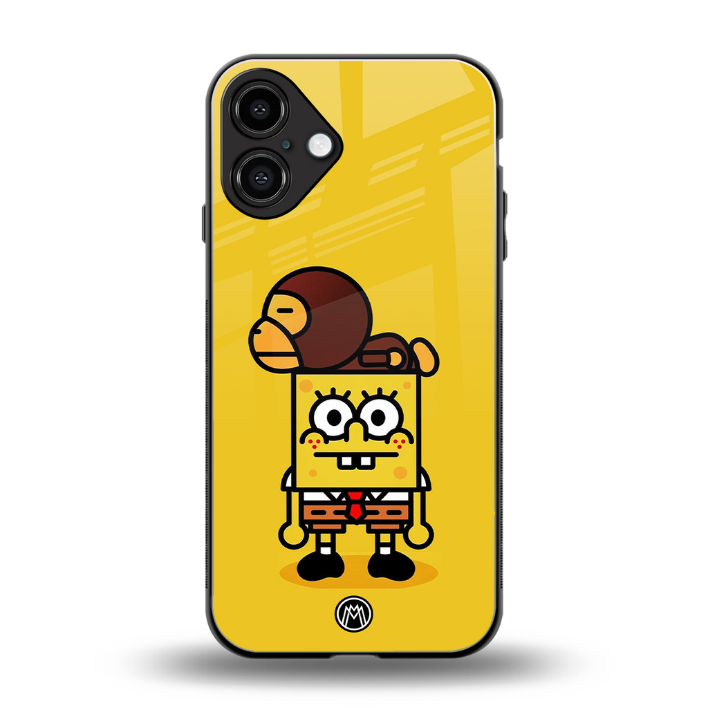 spongebob back phone cover | glass case for iphone 16 plus