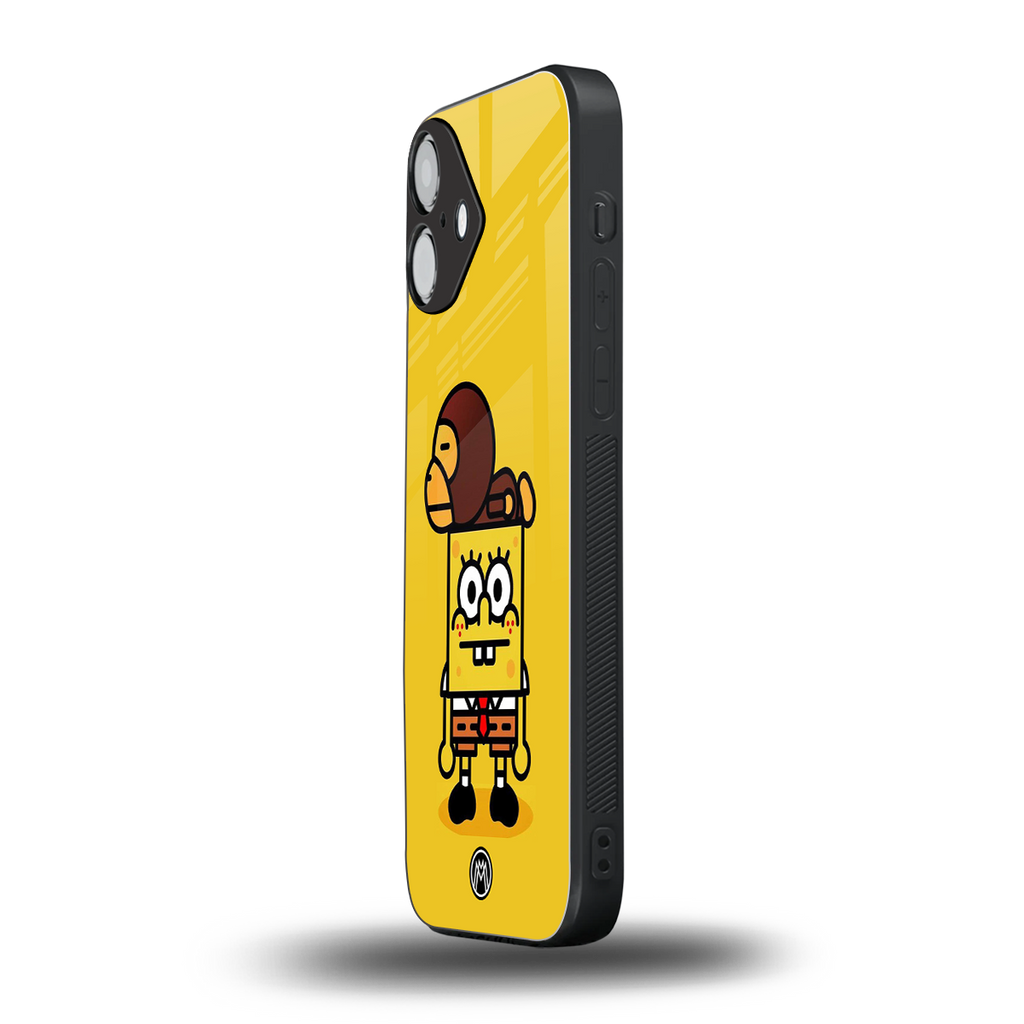 spongebob back phone cover | glass case for iphone 16 plus
