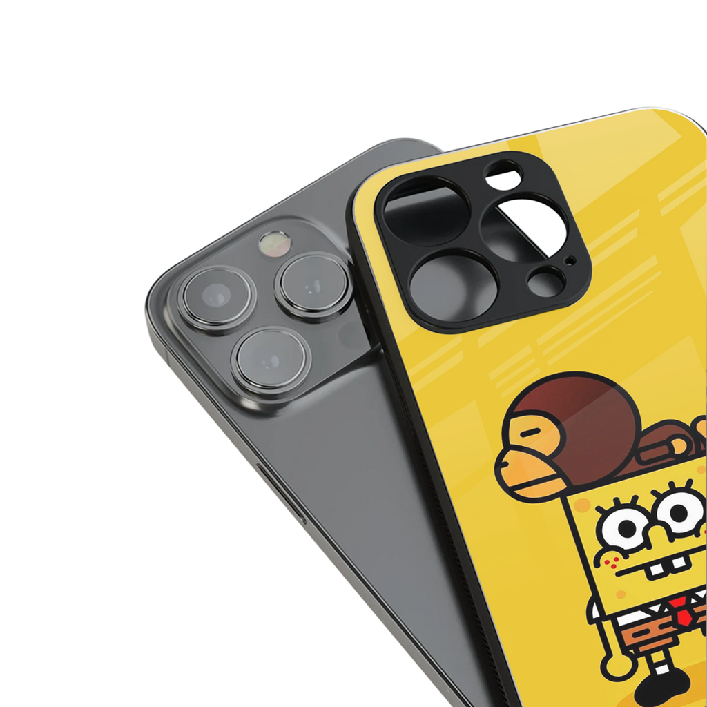 spongebob back phone cover | glass case for iphone 14 plus
