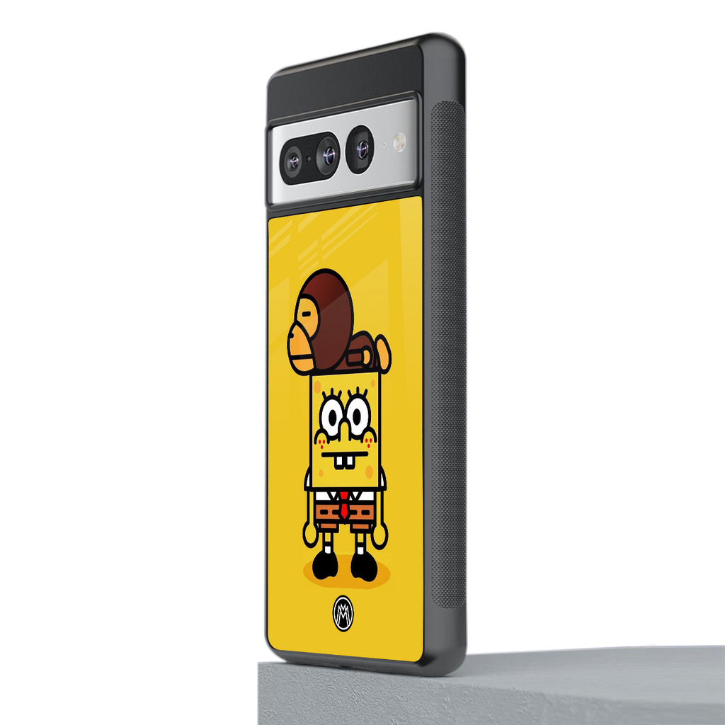 spongebob back phone cover | glass case for google pixel 7 pro