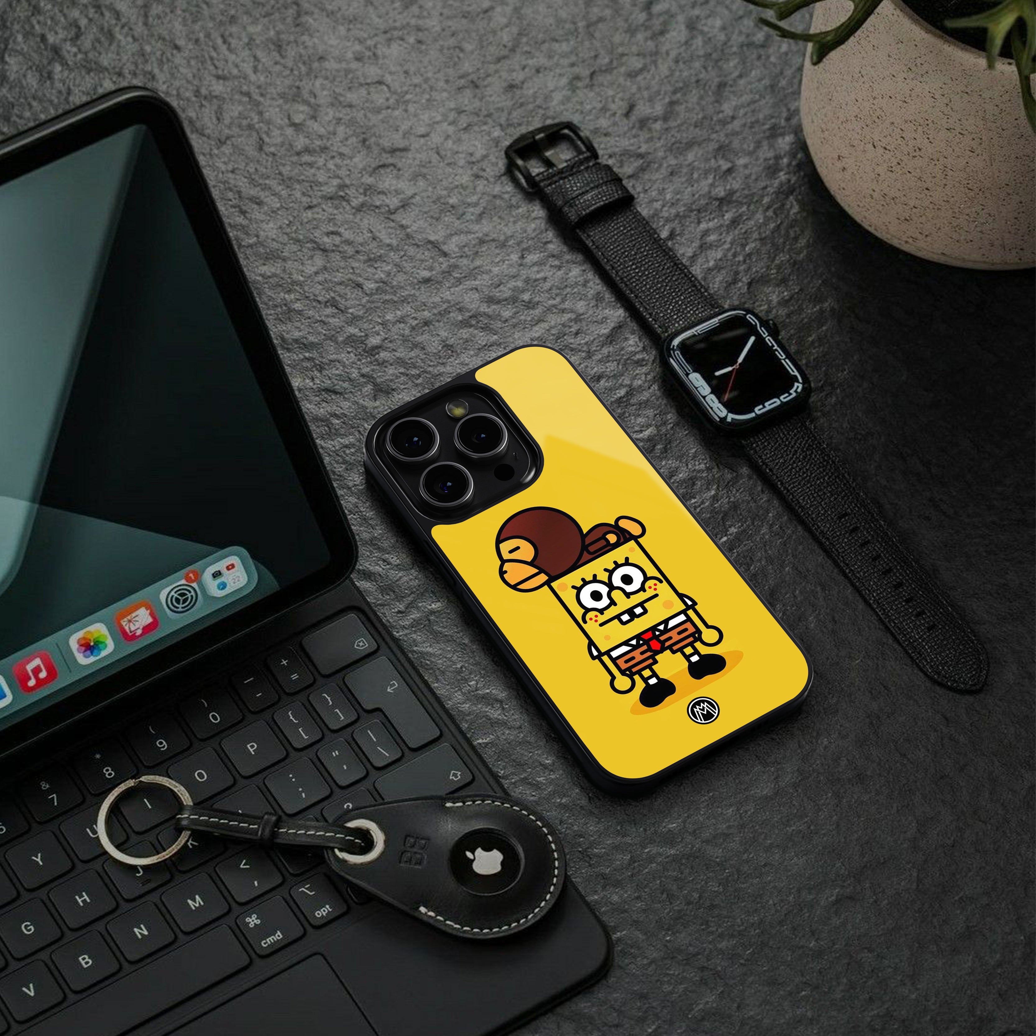 spongebob back phone cover | glass case for iphone 16 plus
