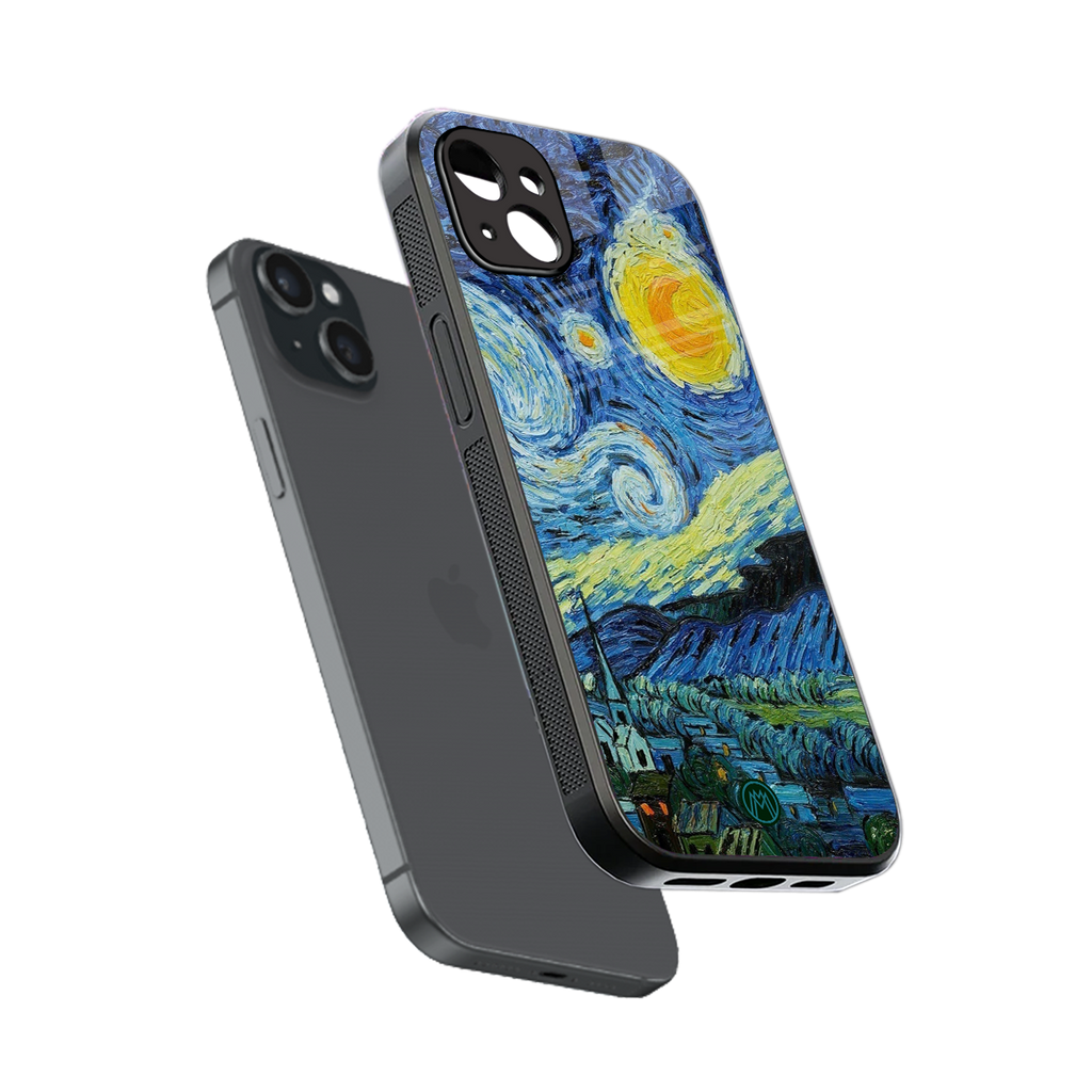 starry night back phone cover | glass case for iphone 15 plus