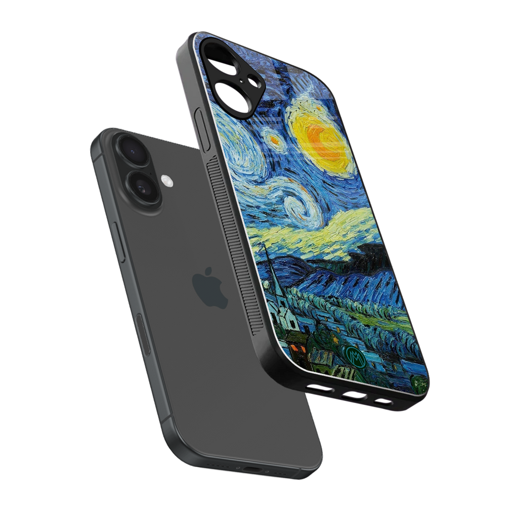 starry night back phone cover | glass case for iphone 16 plus