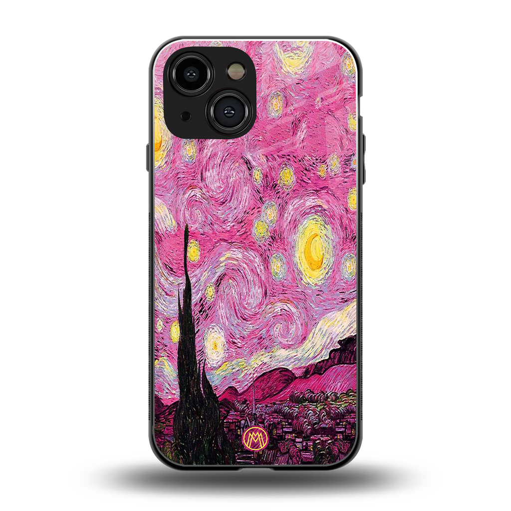 starry night pink back phone cover | glass case for iphone 13 mini