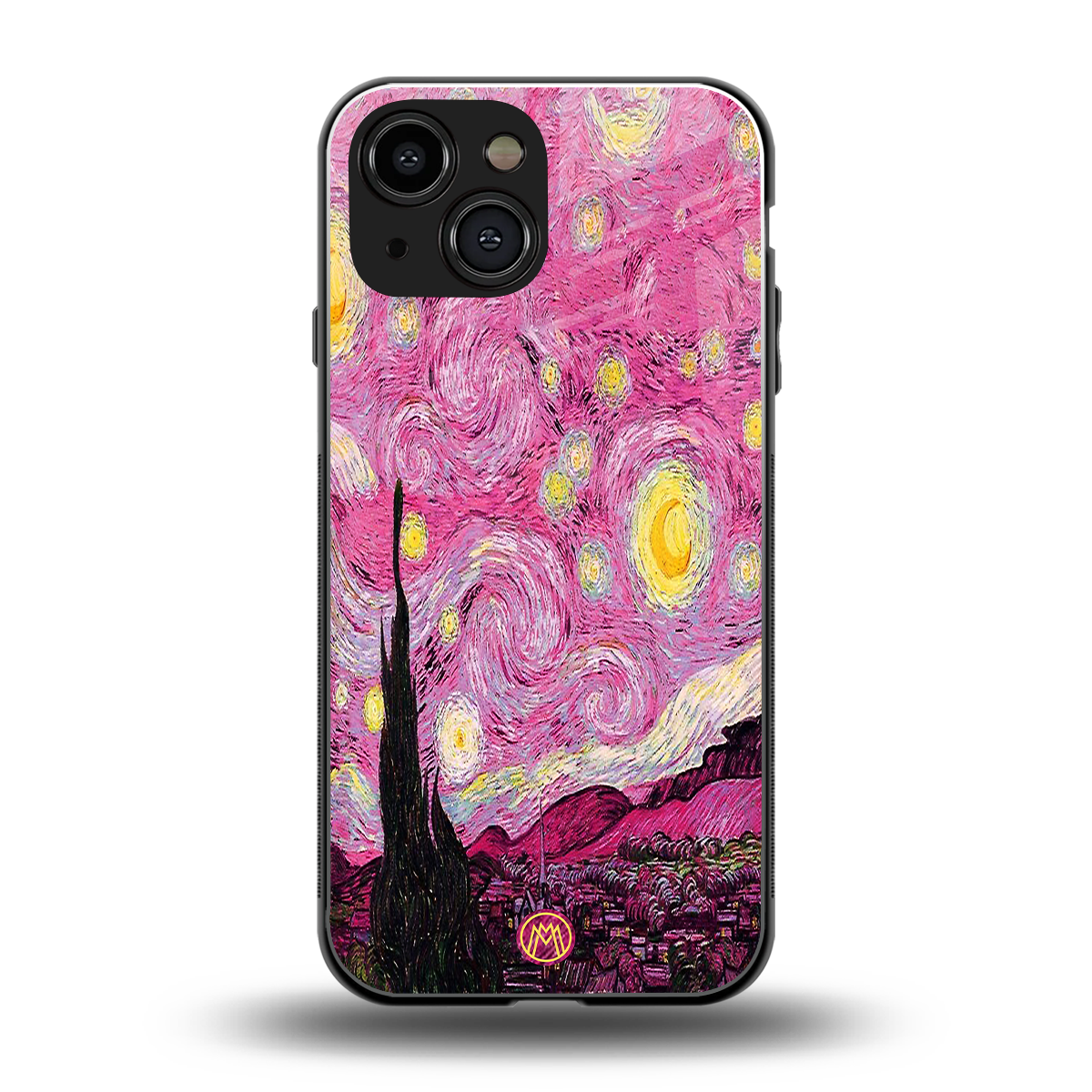 starry night pink back phone cover | glass case for iphone 13 mini
