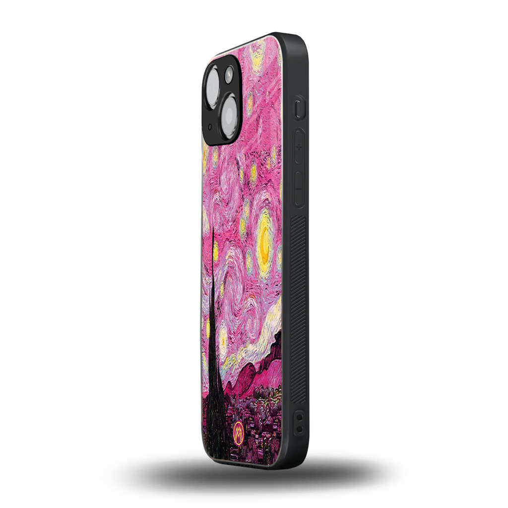 starry night pink back phone cover | glass case for iphone 13 mini