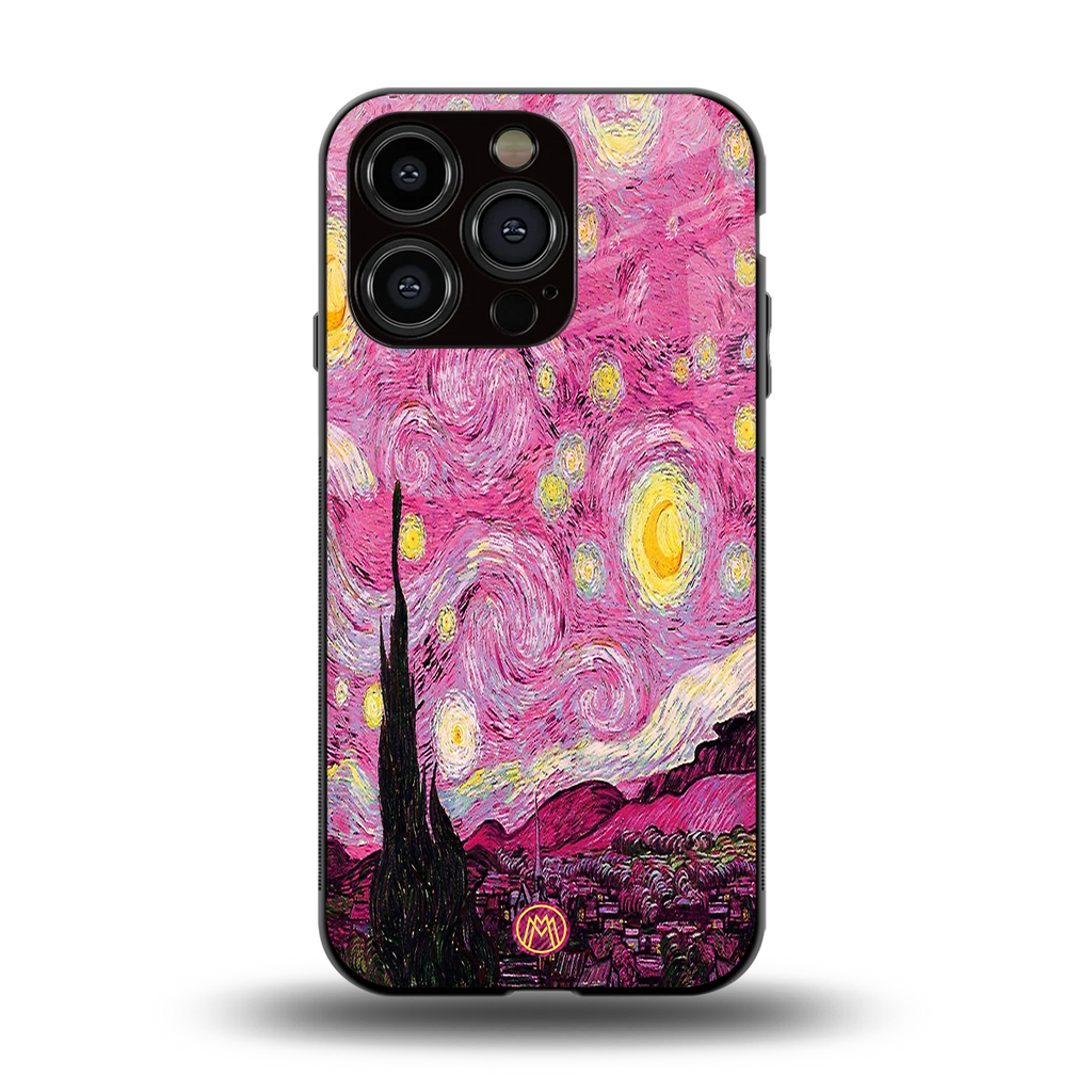 starry night pink back phone cover | glass case for iphone 13 pro
