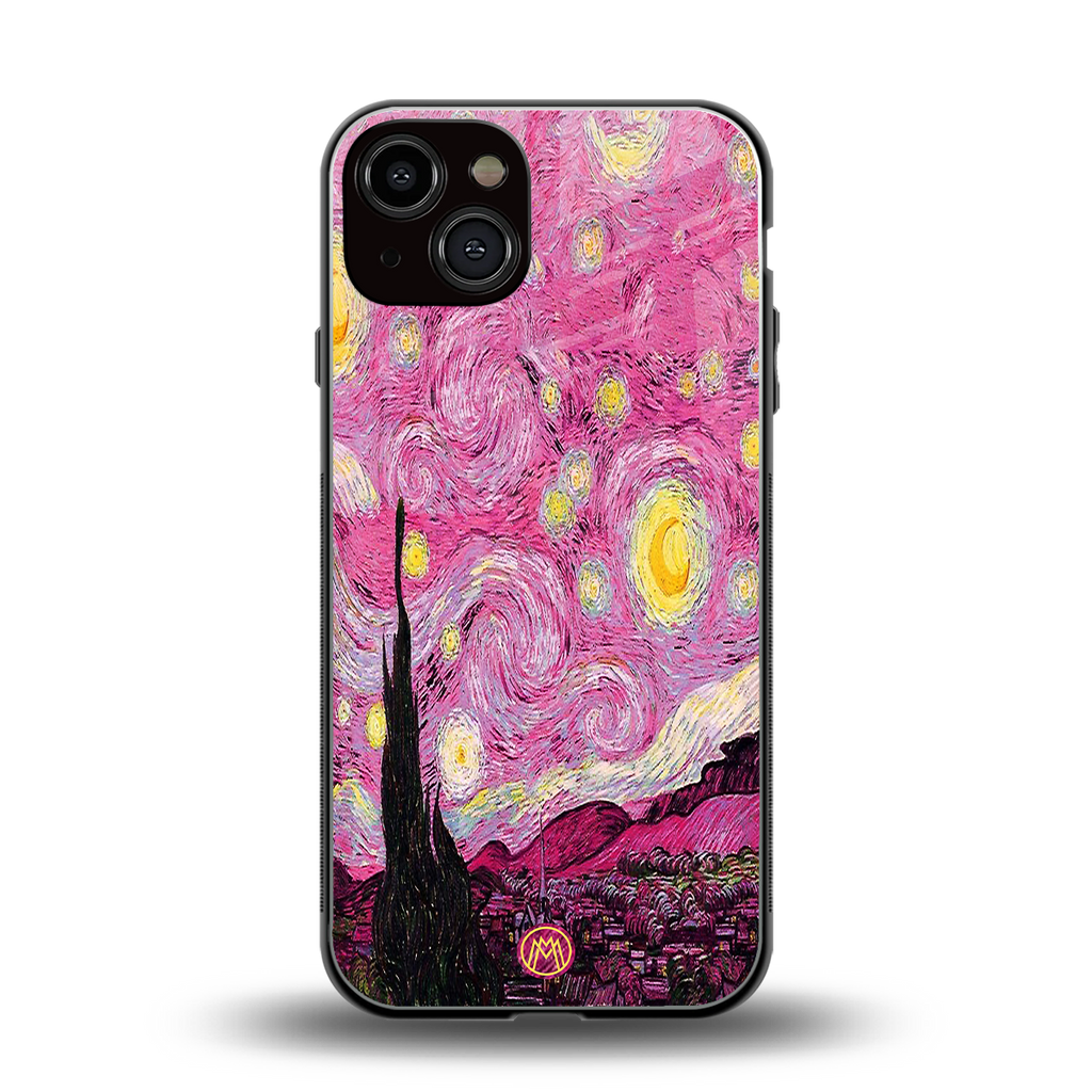 starry night pink back phone cover | glass case for iphone 13