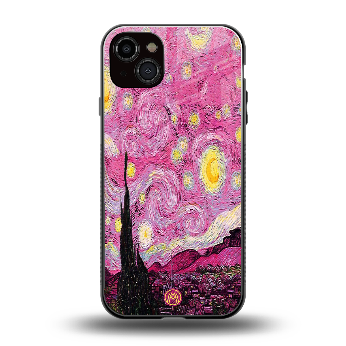 starry night pink back phone cover | glass case for iphone 15 plus