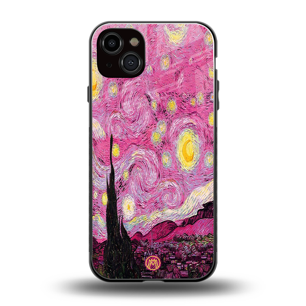 starry night pink back phone cover | glass case for iphone 14 plus