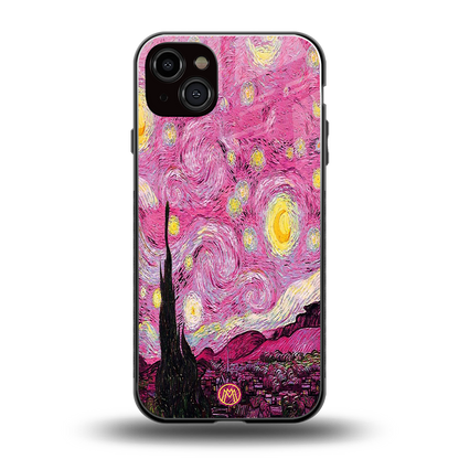 starry night pink back phone cover | glass case for iphone 14 plus