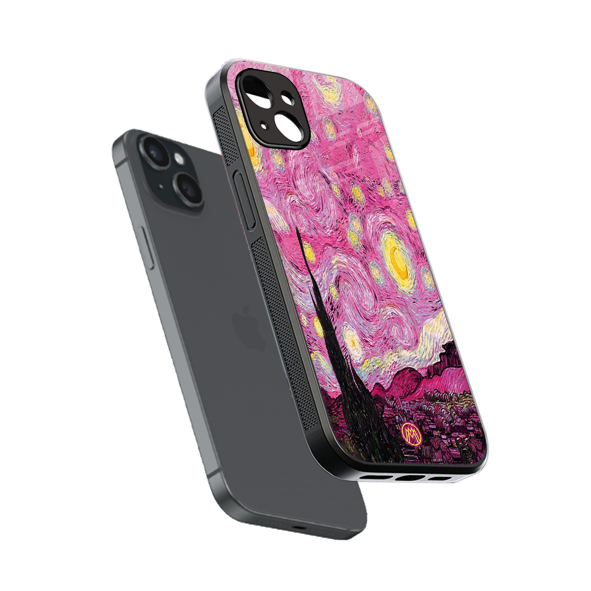 starry night pink back phone cover | glass case for iphone 15 plus