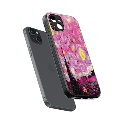 starry night pink back phone cover | glass case for iphone 14 plus