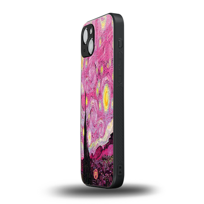 starry night pink back phone cover | glass case for iphone 14 plus