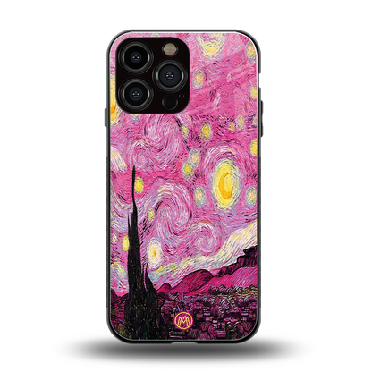 starry night pink back phone cover | glass case for iphone 14 pro max