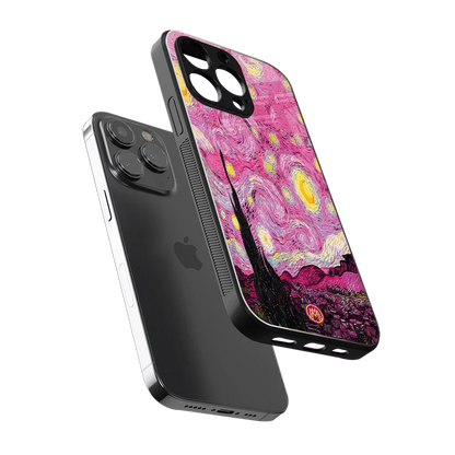 starry night pink back phone cover | glass case for iphone 14 pro max