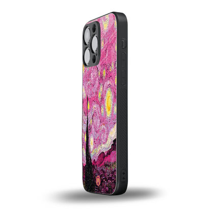 starry night pink back phone cover | glass case for iphone 14 pro max