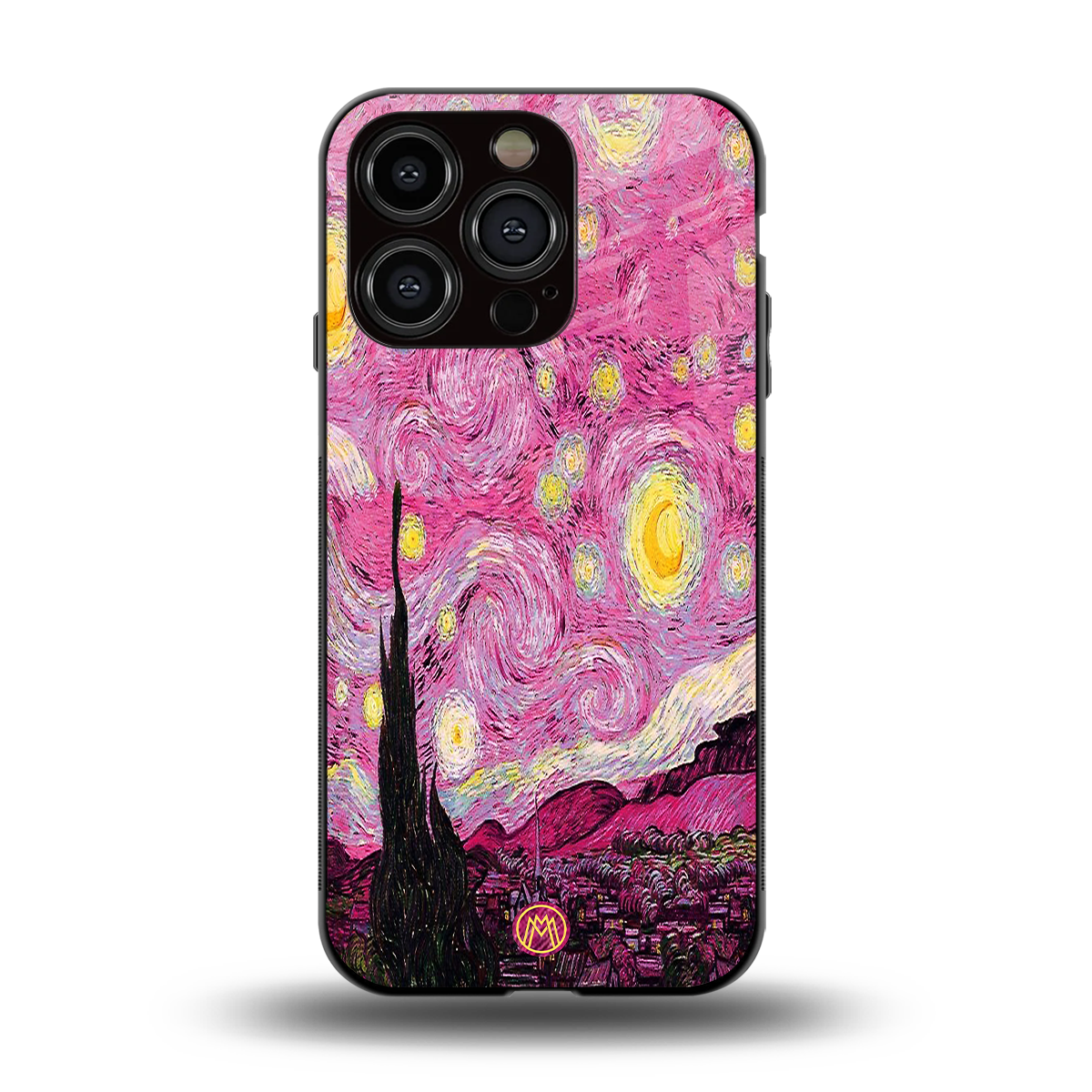 starry night pink back phone cover | glass case for iphone 15 pro