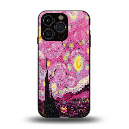 starry night pink back phone cover | glass case for iphone 15 pro