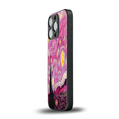 starry night pink back phone cover | glass case for iphone 15 pro