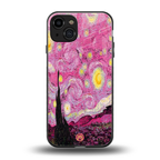 starry night pink back phone cover | glass case for iphone 15