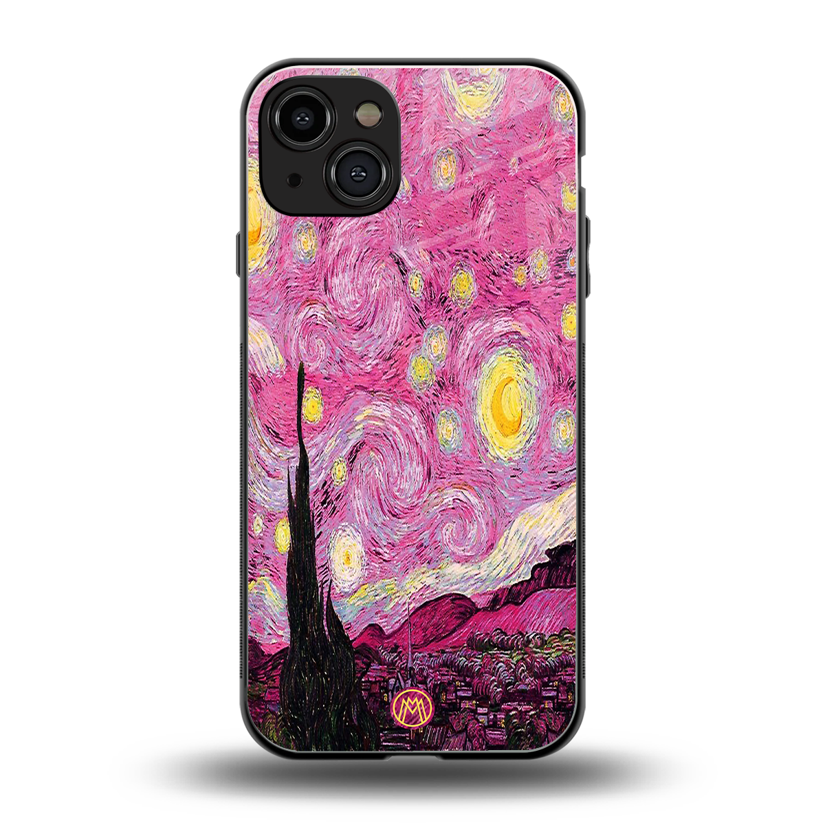 starry night pink back phone cover | glass case for iphone 15