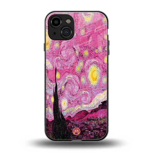 starry night pink back phone cover | glass case for iphone 14