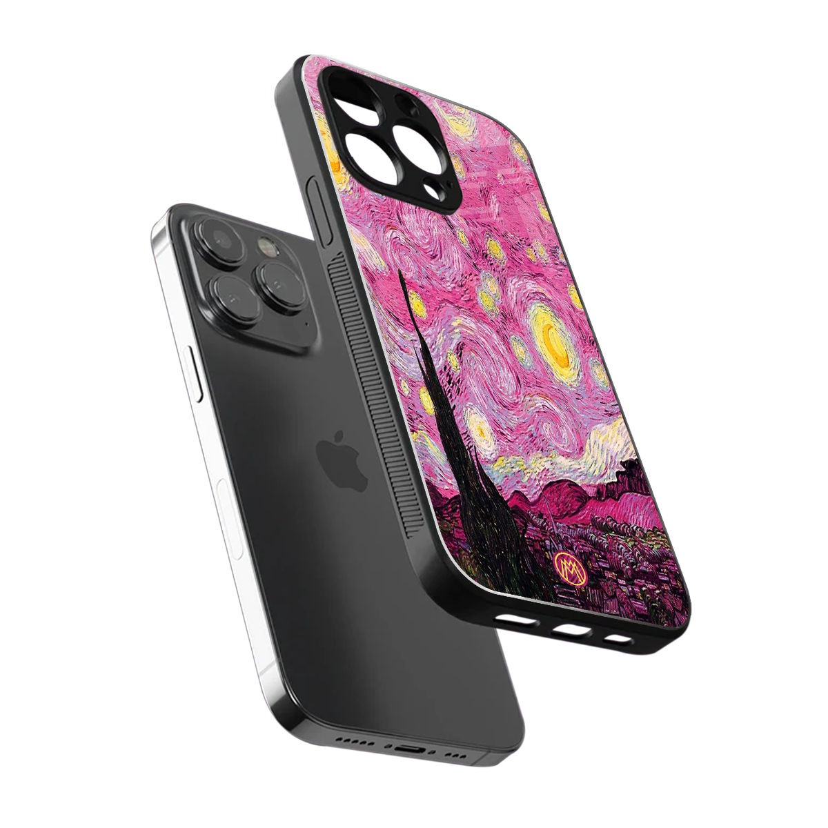 starry night pink back phone cover | glass case for iphone 15 pro