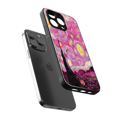 starry night pink back phone cover | glass case for iphone 15 pro