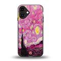 starry night pink back phone cover | glass case for iphone 16 plus