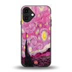starry night pink back phone cover | glass case for iphone 16 plus