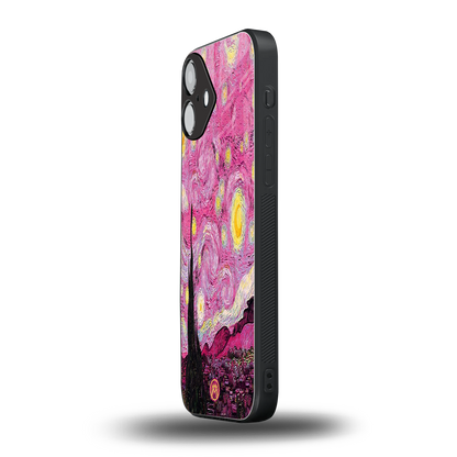 starry night pink back phone cover | glass case for iphone 16 plus