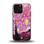 starry night pink back phone cover | glass case for iphone 16 pro max