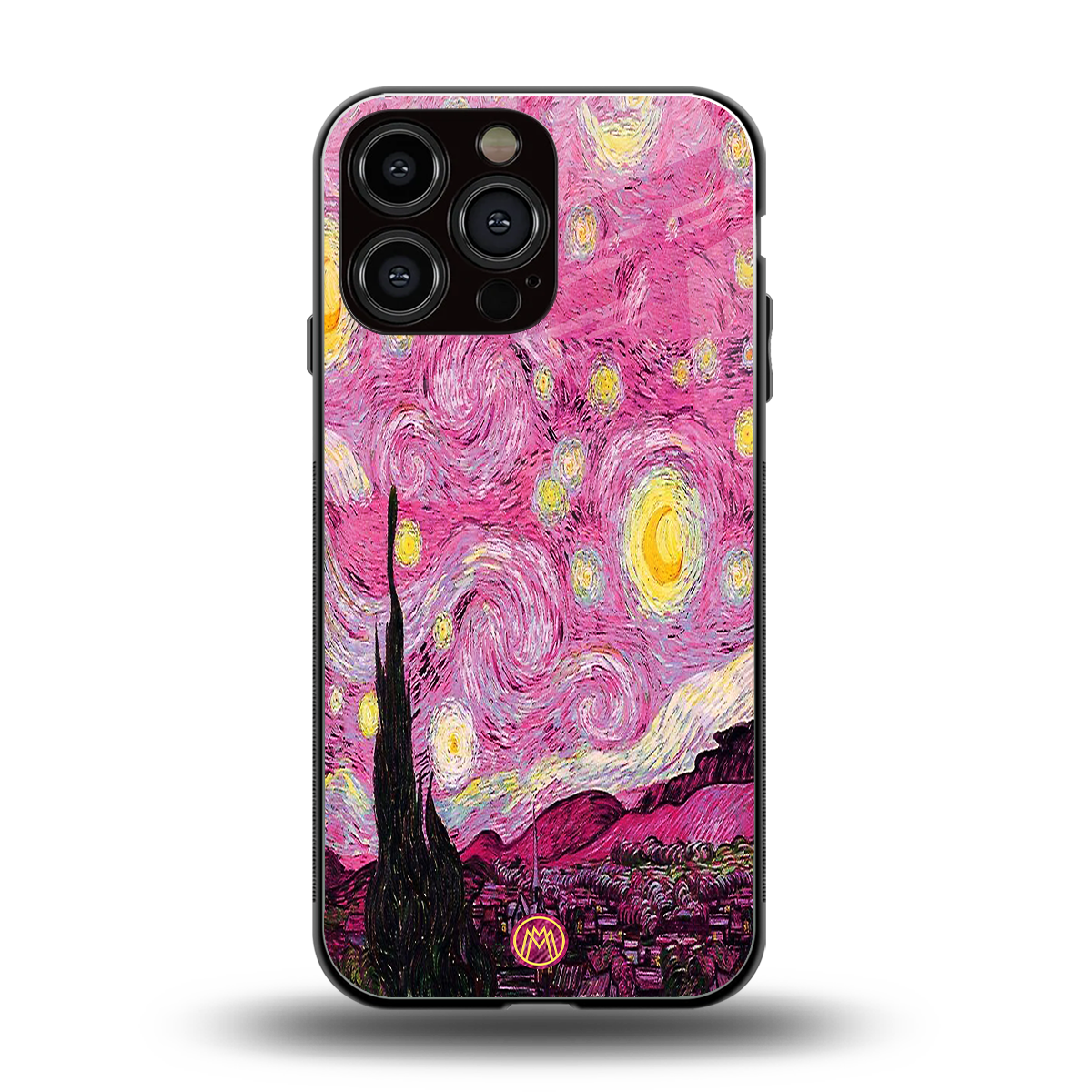 starry night pink back phone cover | glass case for iphone 16 pro max