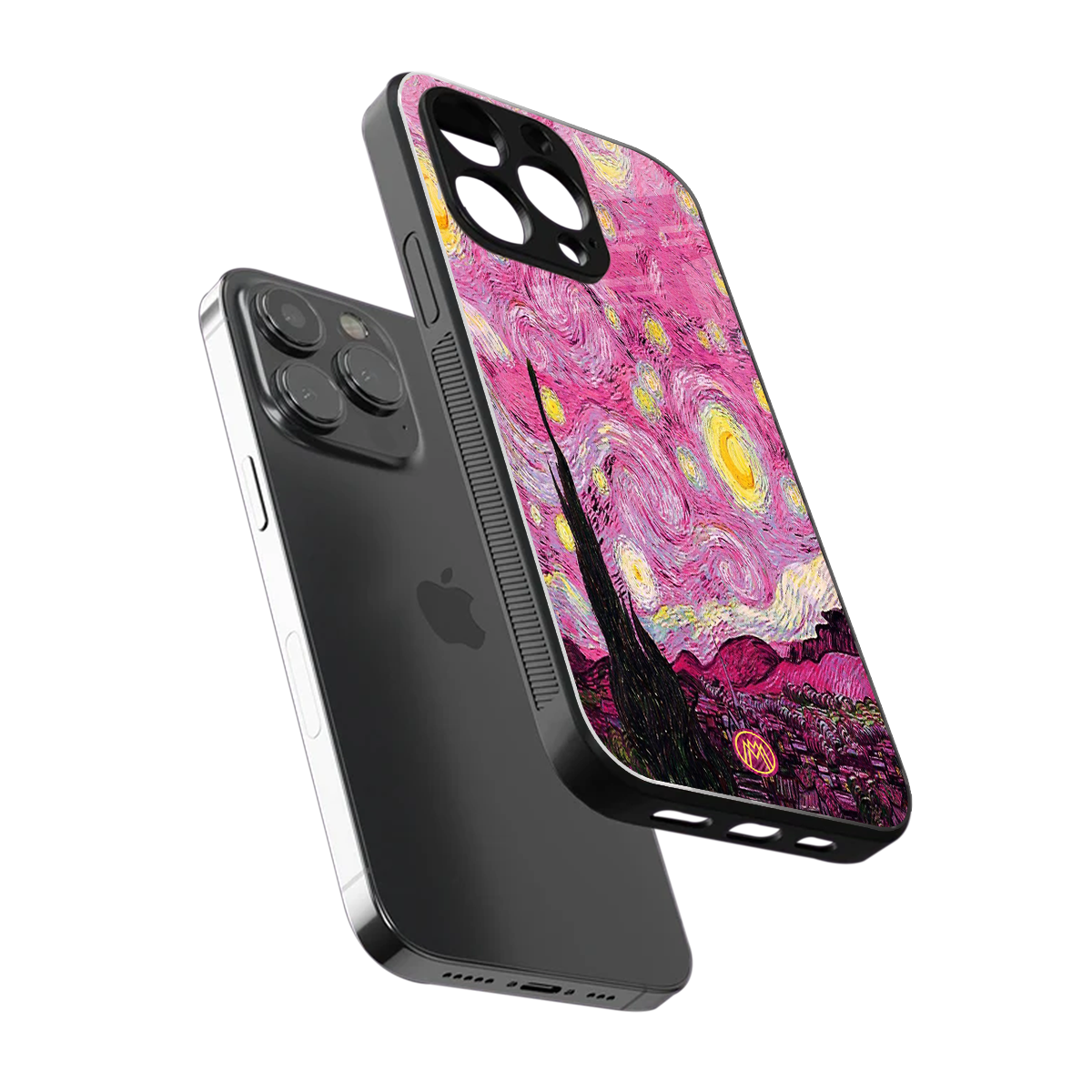 starry night pink back phone cover | glass case for iphone 16 pro max