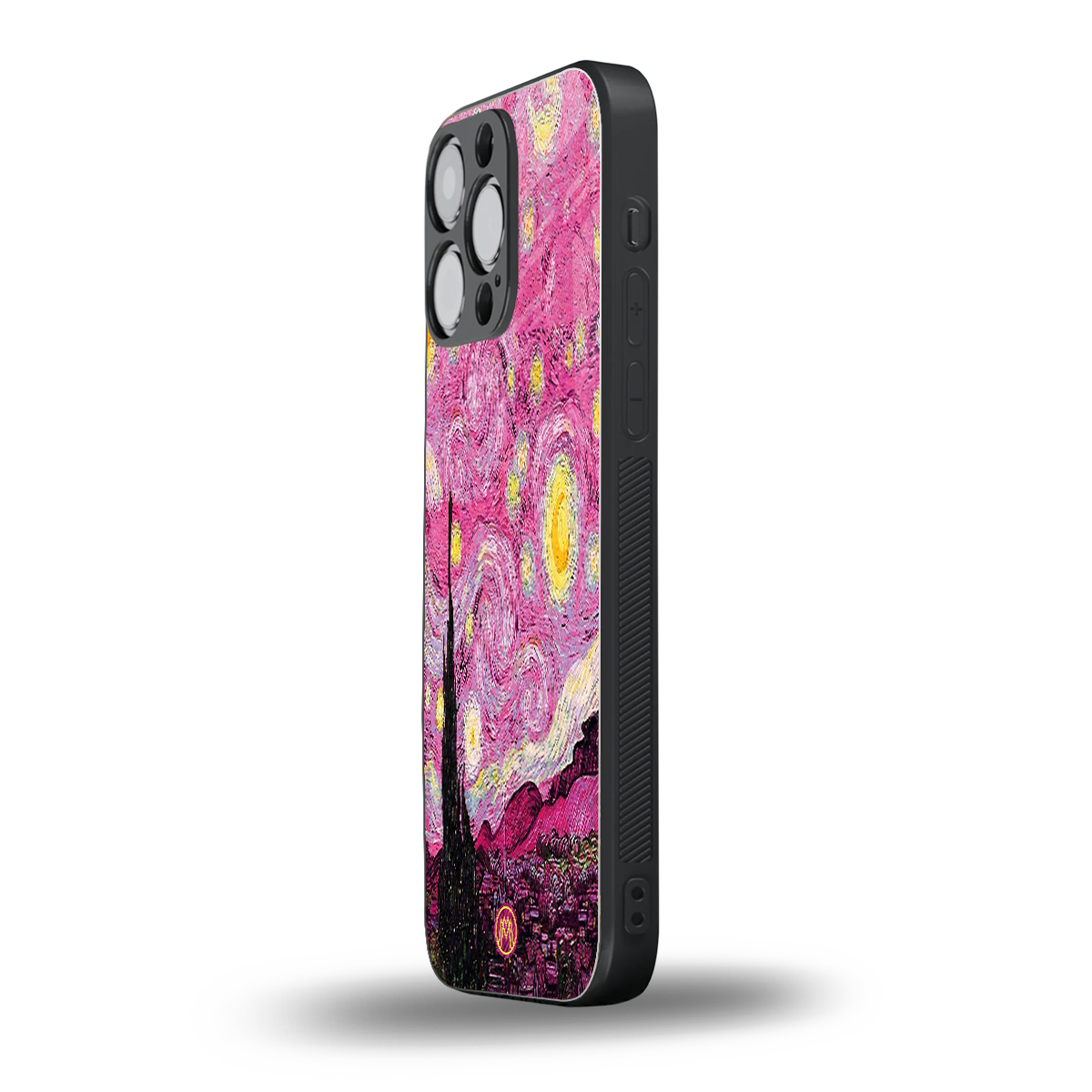 starry night pink back phone cover | glass case for iphone 16 pro max