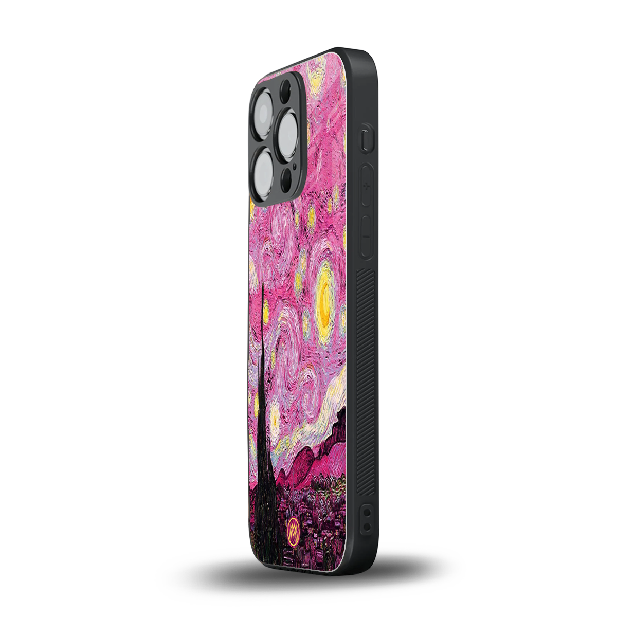 starry night pink back phone cover | glass case for iphone 16 pro