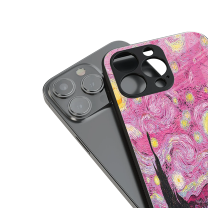 starry night pink back phone cover | glass case for iphone 14 plus