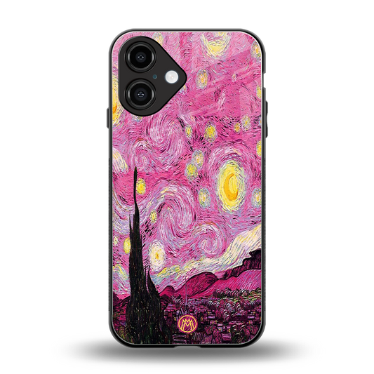 starry night pink back phone cover | glass case for iphone 16