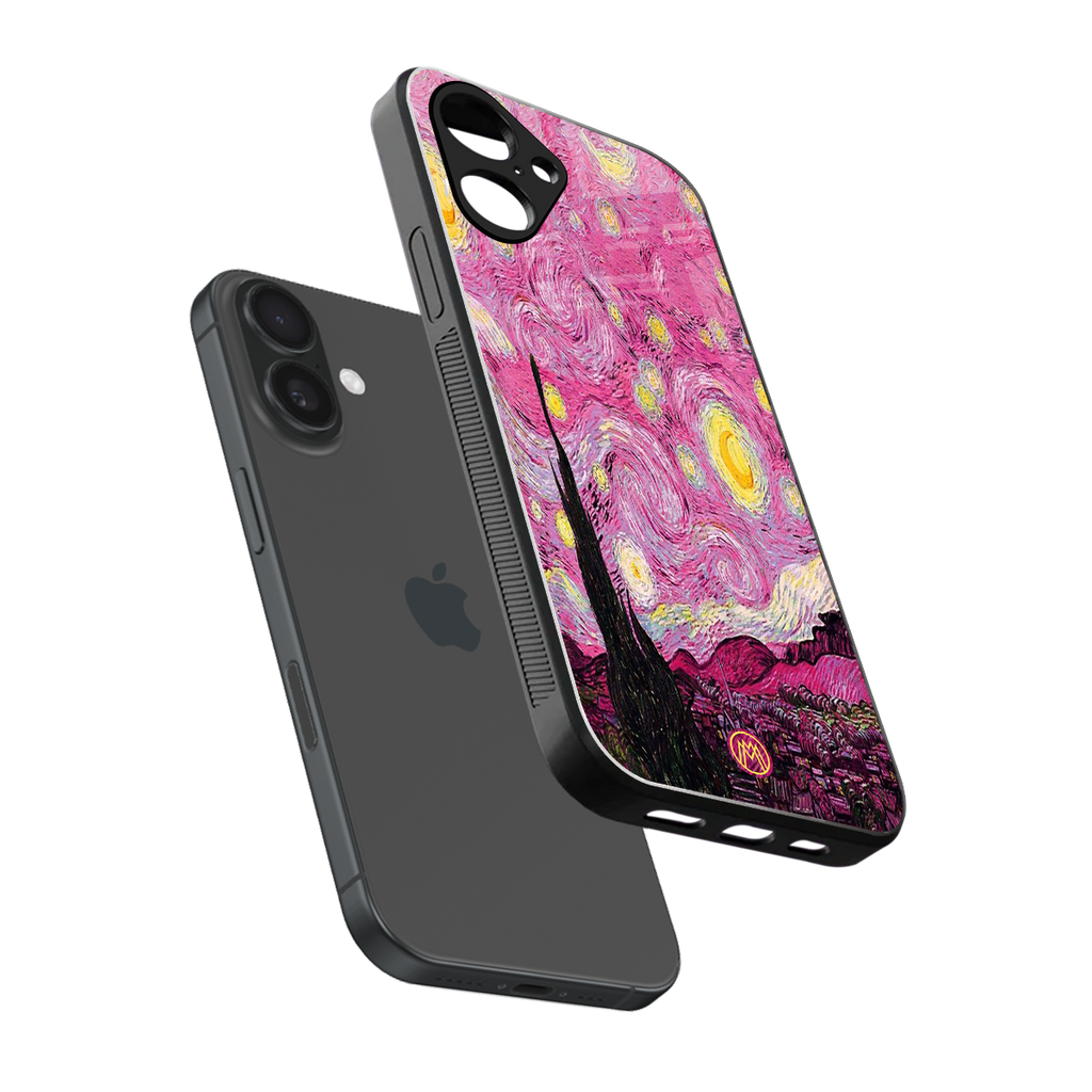 starry night pink back phone cover | glass case for iphone 16