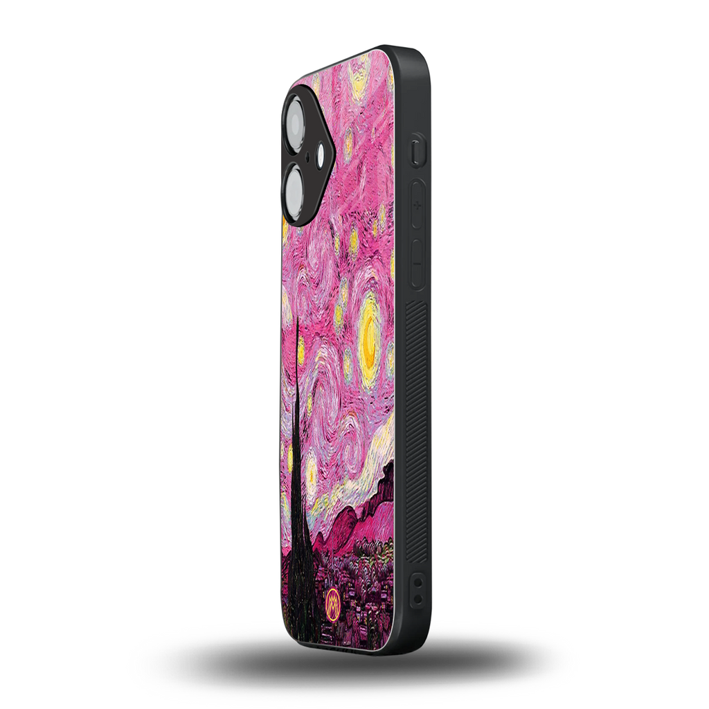 starry night pink back phone cover | glass case for iphone 16