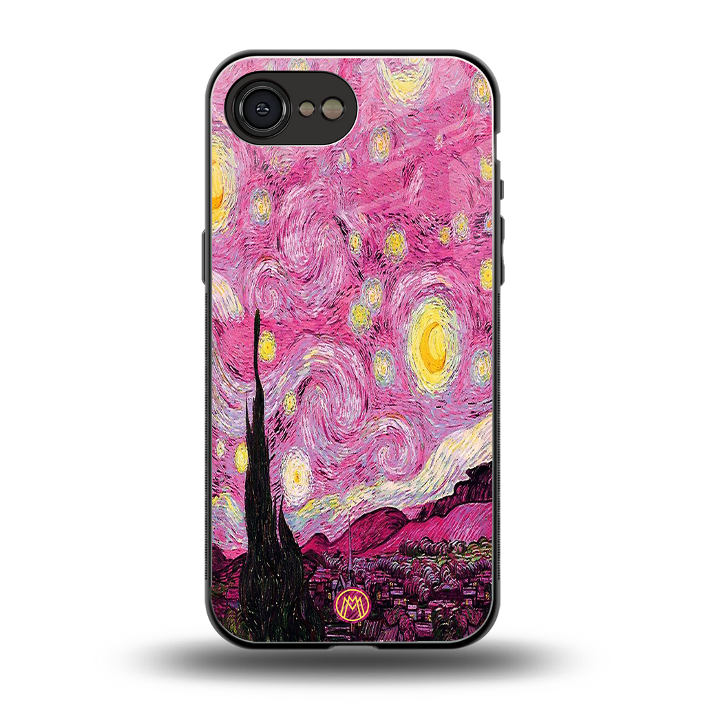 starry night pink back phone cover | glass case for iphone 16e