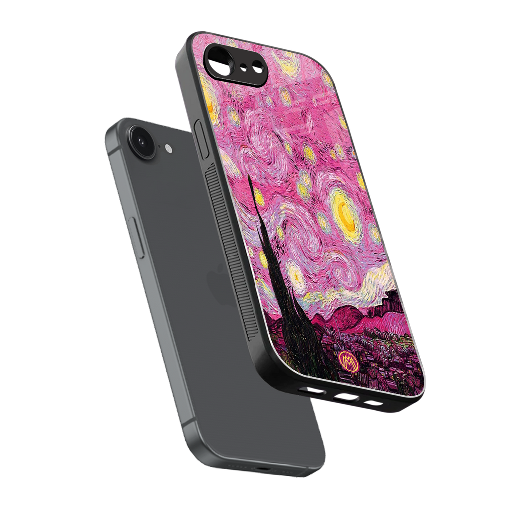 starry night pink back phone cover | glass case for iphone 16e