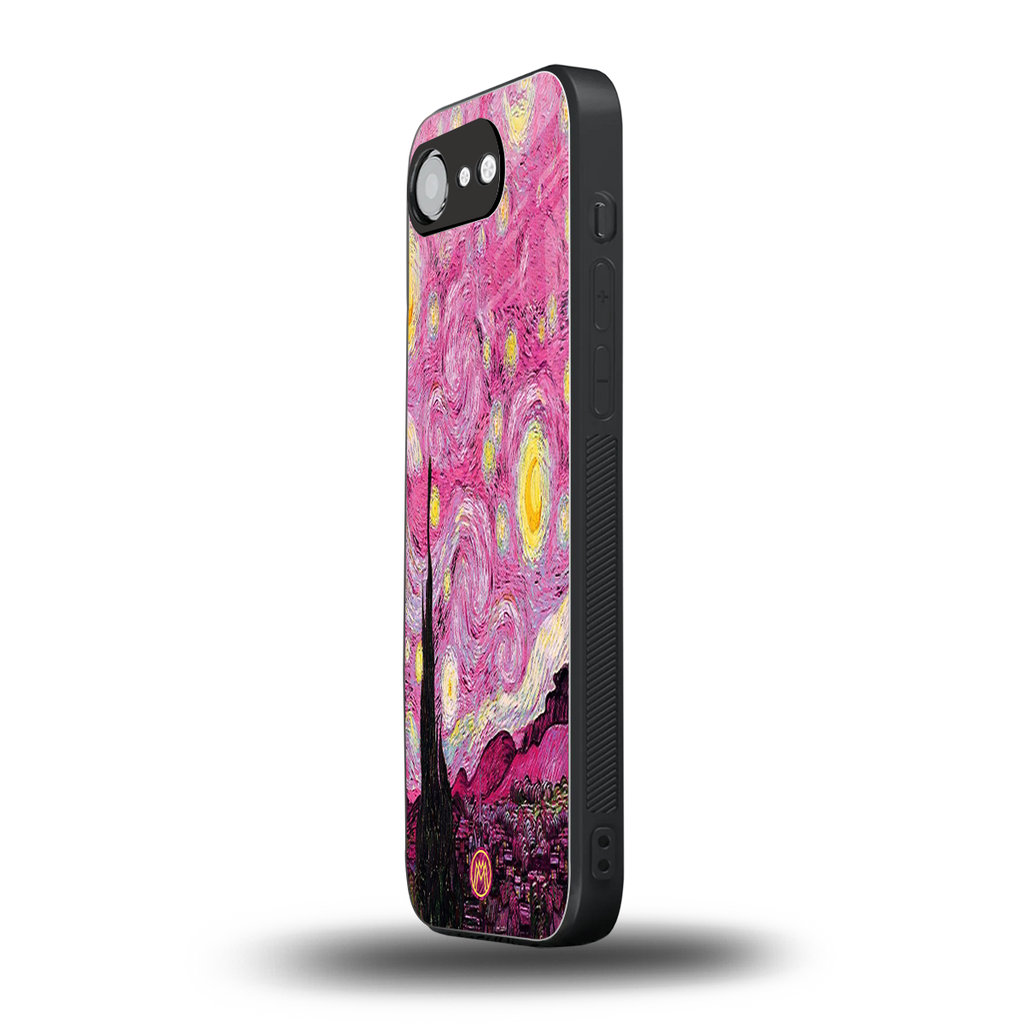 starry night pink back phone cover | glass case for iphone 16e