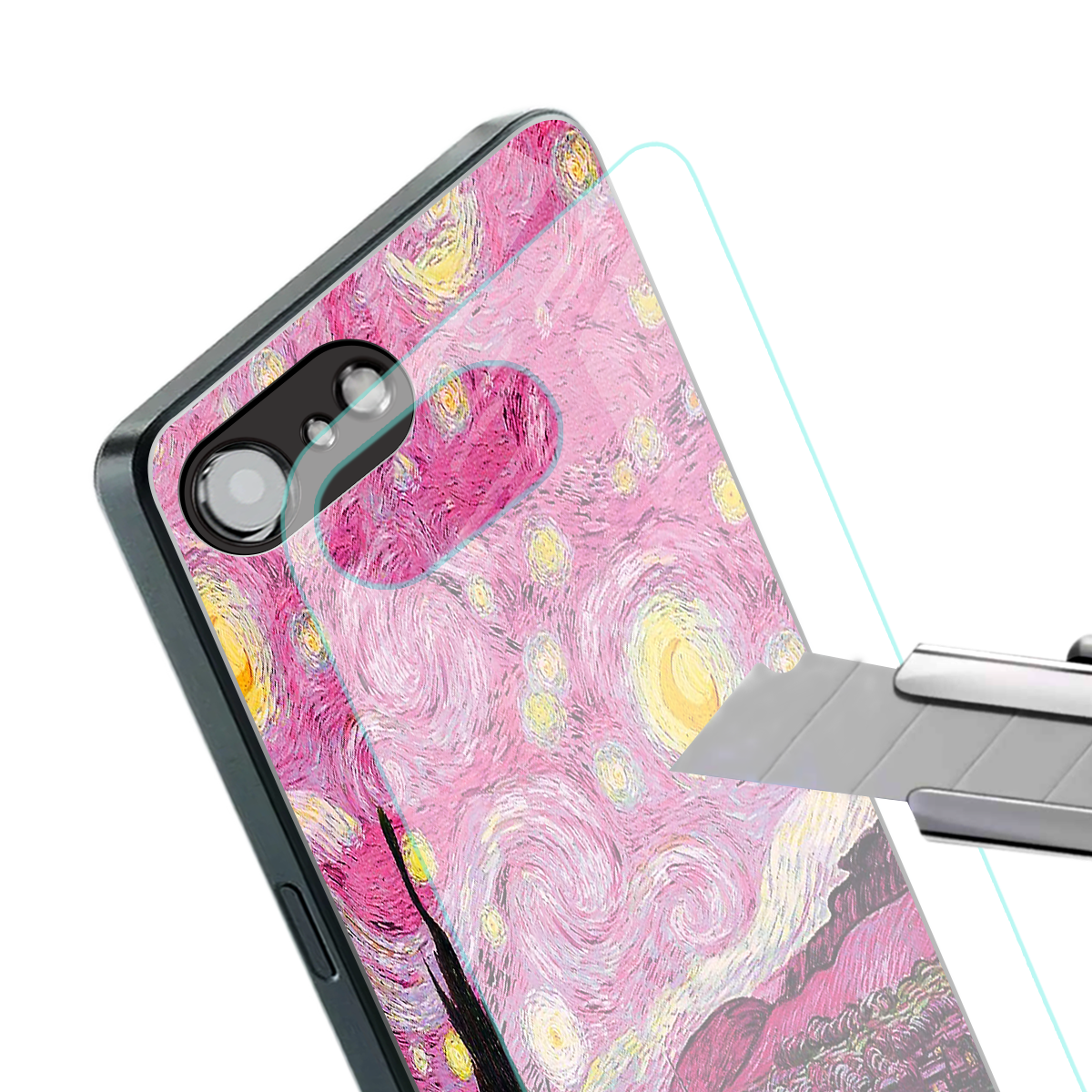 starry night pink back phone cover | glass case for iphone 16e